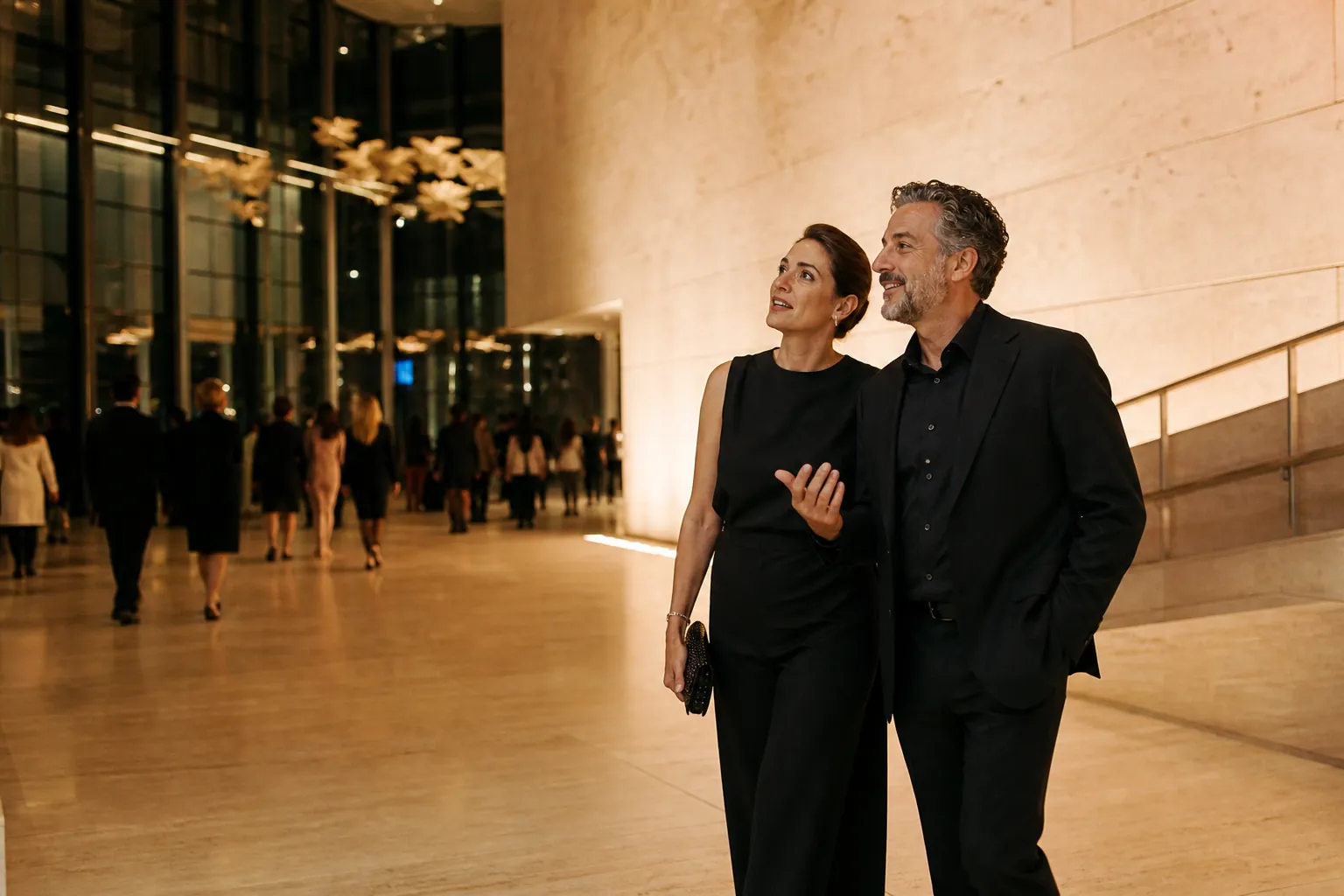 A couple enjoying an arts and culture evening